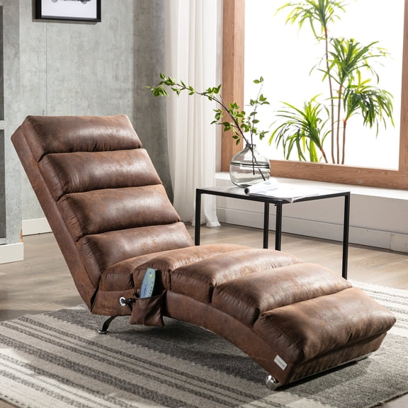 paproos Massage Chaise Lounge, Indoor Ergonomic Electric Massage Long Lounger with Remote Control, Modern Linen Upholstered Recliner Chair Sleeper Chair for Living Room Bedroom Office, Coffee