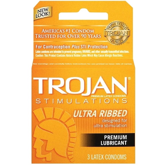 4 Pack - TROJAN Stimulations Ultra Ribbed Premium Lubricant Condoms 3 ea