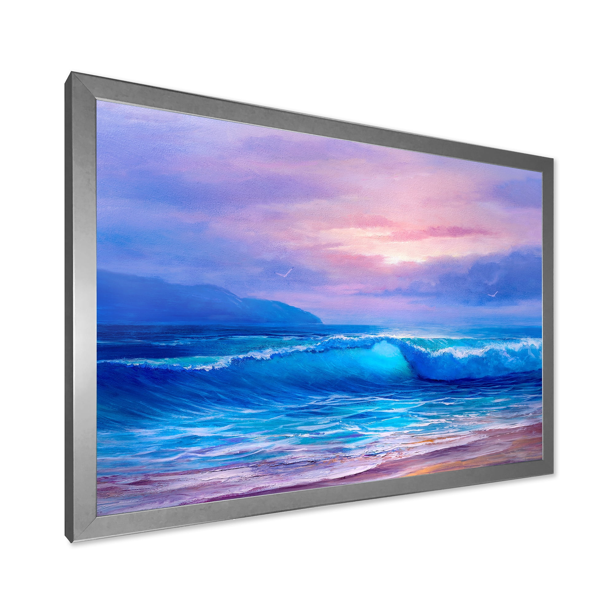 Designart 'The Sea By The Beach With Golden Sunset' Nautical & Coastal Framed Art Print