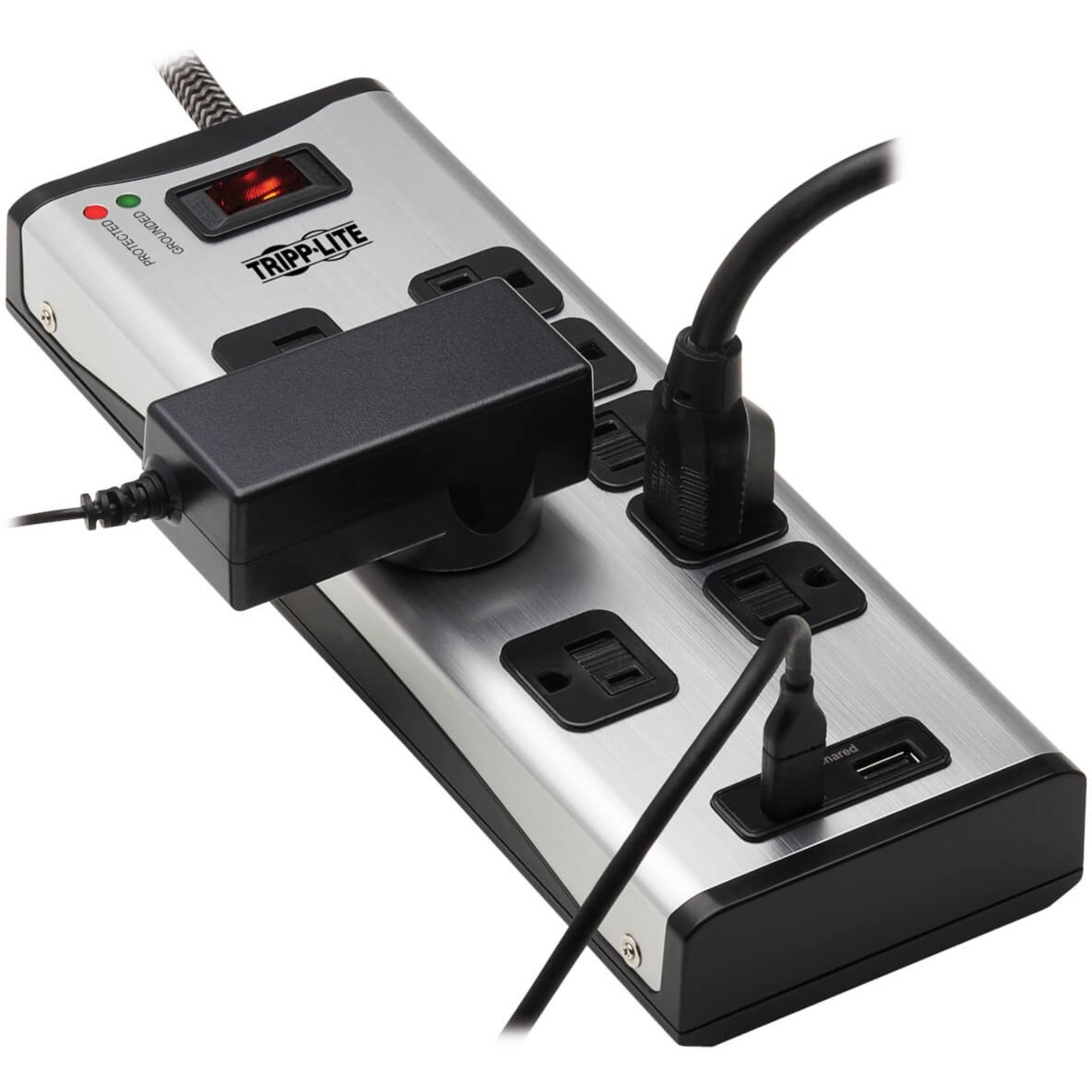 Tripp Lite Surge Protector Power Strip 8-Outlet Metal with USB-A & USB C Charging (tlm88usbc)