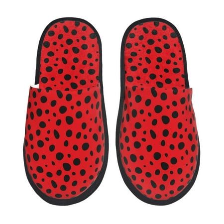 Balery Ladybug Dotted Slient Indoor Furry Fleece Comfort House Shoes Soft Non-Slip Home Shoes Cotton slippers House Slippers-- Large