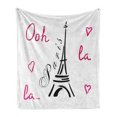 thumbnail image 1 of Ooh La La Soft Flannel Fleece Blanket, Eiffel Tower Doodle with Heart Motifs and Lettering Paris French Theme, Cozy Plush for Indoor and Outdoor Use, 50" x 70", Magenta Charcoal Grey, by Ambesonne, 1 of 6
