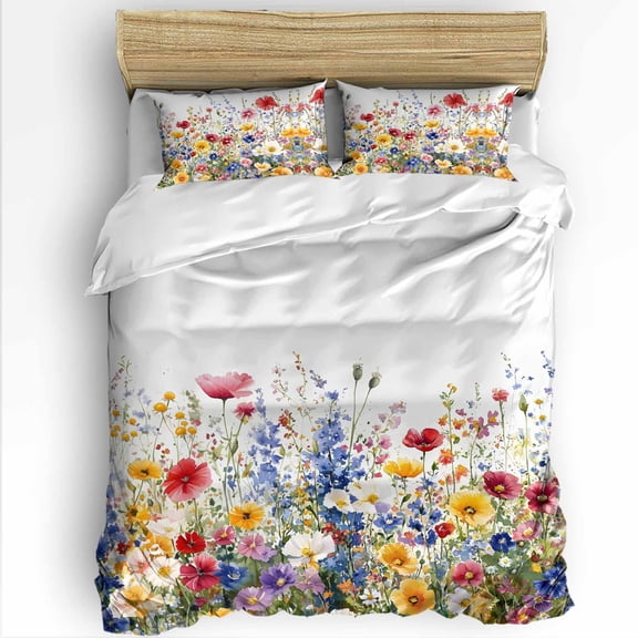 Spring Floral King Size Comforter Set, Wildflower Summer Flower Soft Bedding for All Seasons, 4 Pcs Bed Set with 1Comforter (90"x106") ,1 Sheet(94"x116"), 2 Pillowcases (19"x35")