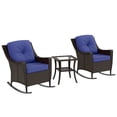 thumbnail image 3 of INTER HUT Stone Creek Outdoor Rocking Chair Wicker Bistro Set w/Cushions & Table, Blue, 3 of 8