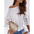 thumbnail image 2 of Sudadera con cuello redondo y retazos de encaje para mujer, sudadera con mangas caídas y hombros descubiertos, sudadera holgada, color blanco S, 2 of 5