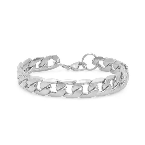 SteelTime Cuban Link Chain Bracelet for Men 18K Gold Plated Stainless Steel Jewelry, 8.5"