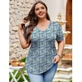 thumbnail image 3 of Zeagoo Plus Size Tops for Women Summer Puff Short Sleeve Tunic Pleated V Neck Shirts Casual Floral Solid Blouse, 3 of 5