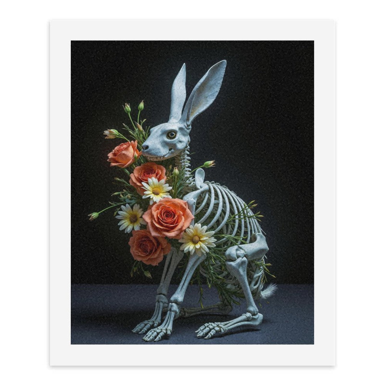 Paint by Numbers Kit for Adults, Rabbit Skeleton Floral Display Paint by Numbers, Easy Paint by Numbers Kit for Adults Beginner, DIY Adult Paint by Number Kits on Canvas, 12x16in Home Decor