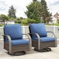 thumbnail image 6 of OPOHORO Outdoor Swivel Rocking Glider Chairs Set of 2, Outside All Weather Brown Wicker Patio Rocker Chairs for Porch or Deck, Blue Cushion, 6 of 10