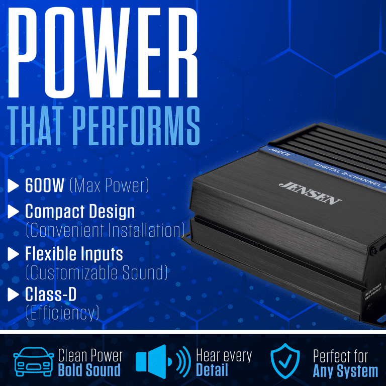 Jensen, Amplifier, 600W Peak, 80W RMS x2, Bridgeable - Walmart.com