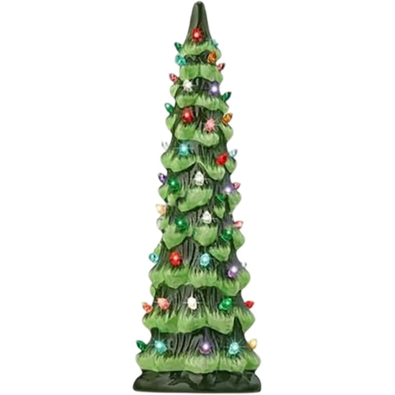 Retro Hand-Painted Tabletop Christmas Trees, Vintage Ceramic Christmas Trees with LED Lights, Battery Operated Table Top Decor for Home, Office Holiday Decoration