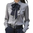thumbnail image 4 of Blmnix Ladies Tops And Blouses Long Sleeve Collared Gray Pleated Business Casual Womens Tops Dressy Casual, 4 of 5