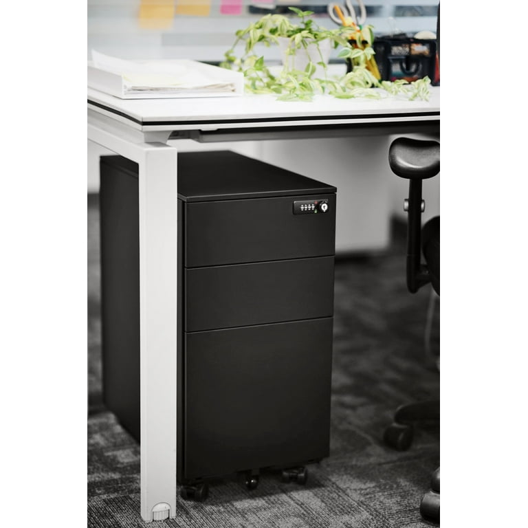 Home Office Steel Under Desk 3 Drawer File Cabinet Assembled Black Com Home Office Steel Under Desk 3 Drawer, Under Desk Lateral File Cabinet