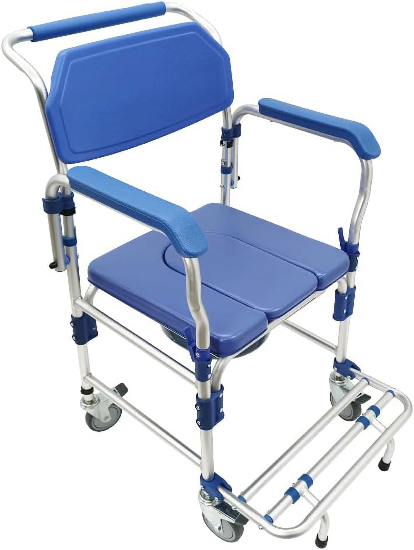 EQCOTWEA Toilet Seat Commode Wheelchair Shower Seat Bathroom Rolling Caster Bedside Chair with Foldable Arms