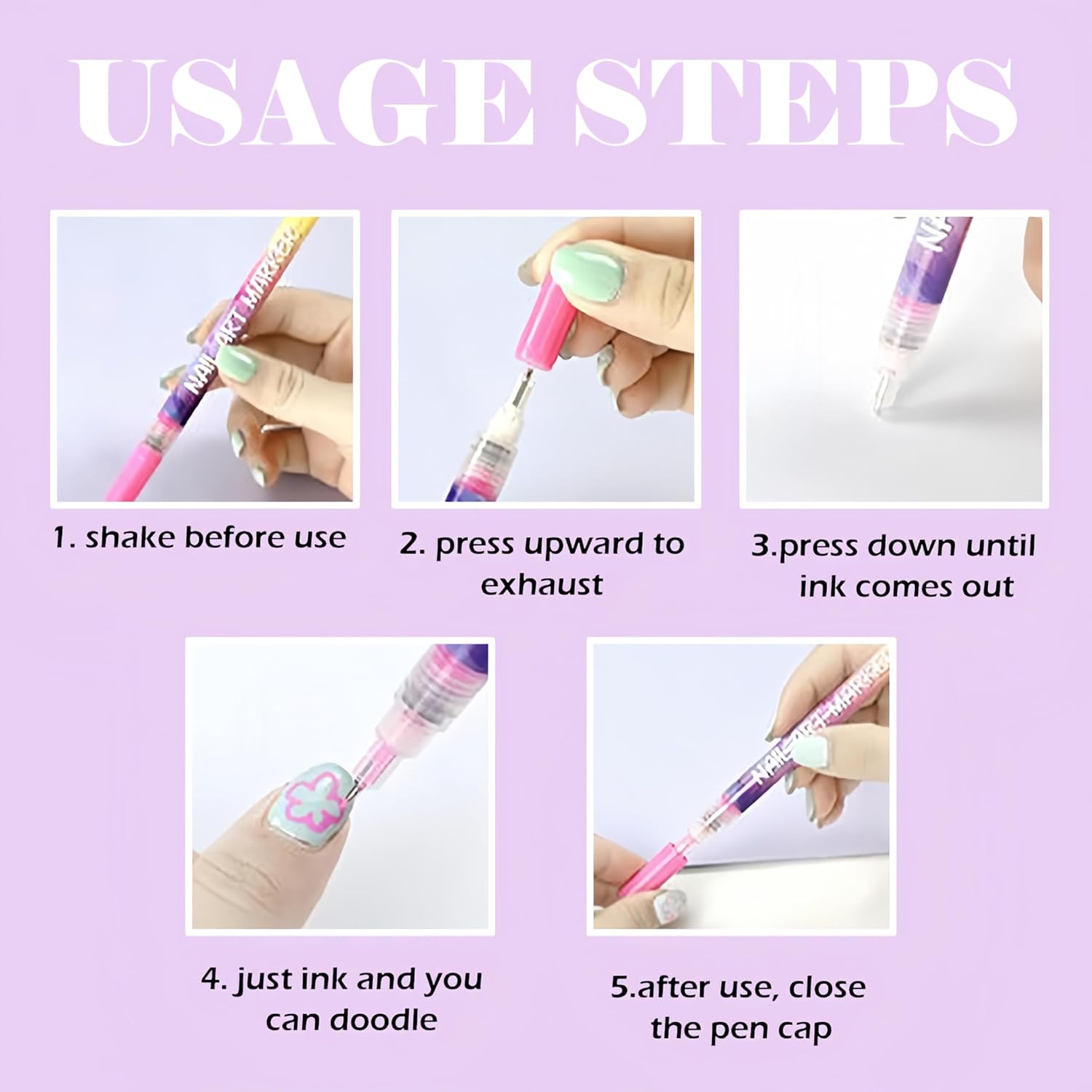 12 Colors Nail Art Pens Set, 3D Nail Polish Markers with Quick-Dry Dotting & Liner for DIY Drawing Painting