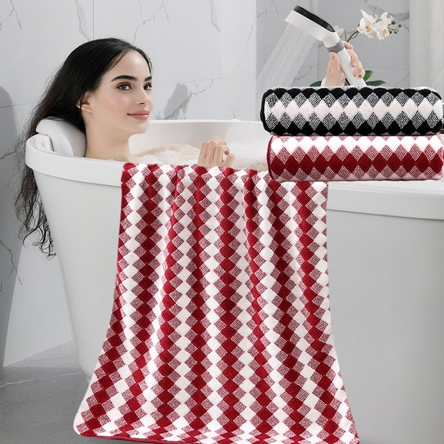 Sentmoon Bath Towel Beach Towel Three Colour Check Towel Bath Towel Set Velvet Bath Towel Household Absorbent Washcloth Soft Bath Towel for Sports and Gym