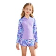 thumbnail image 2 of lnmuld Girls Two Piece Rash Guard Swimsuit Color Block Floral Print Long Sleeve Half Zip Boyshort UPF 50+ Swimwear for Beach Pool Summer Size:11-12 Years, 2 of 6
