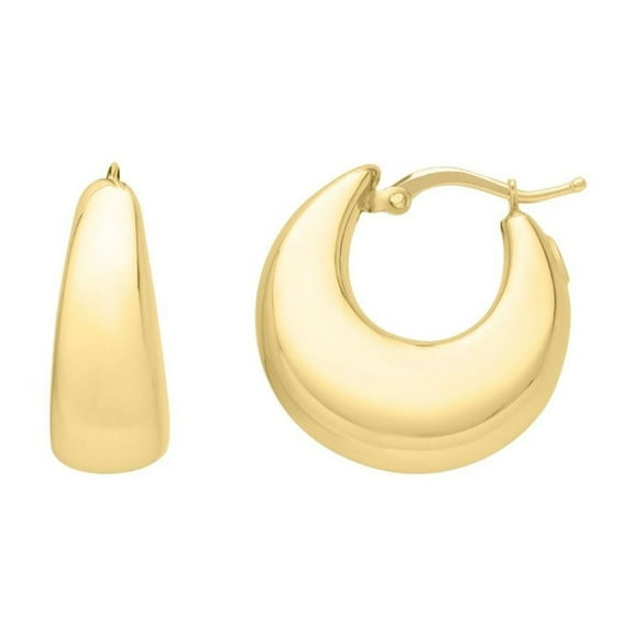 Jewelstop 14K Yellow Gold Polished Finish Large Tapered Hoop Earrings with Hinged Clasp
