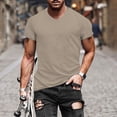 thumbnail image 2 of Men Solid V Neck Short Sleeve Fashion Trend Bottoming Shirt Casual Basic Tennis Tee, 2 of 8