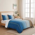 thumbnail image 5 of Queen Quilt Set 90''x96'', Blue Brown Lightweight Summer Bedspread Coverlet Set with 2 Pillow Shams, Gradient Wood Grain Farmhouse Country Breathable All Season Quilt Bedding for Bedroom/Guest Room, 5 of 9