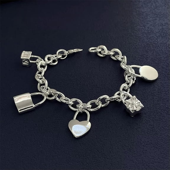 GKNET Womens 925 Silver Filled 5 Lock Dangle Charm Bracelet Bangle Jewelry