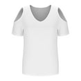 thumbnail image 5 of Cavosen Ladies Tops Short Sleeve Dressy Summer Off Shoulder Sleeve Blouse Pullover Tunic V Neck Casual Loose T Shirts Solid Trendy Shirts Resort Comfy Going out Tees White S, 5 of 7