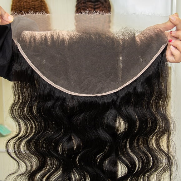 KRN 13X6 Real HD Lace Frontal Body Wave, Ultra-Thin Invisible Lace Frontal Human Hair Natural Black 12A Brazilian Virgin Hair Single Knot HD Frontal 13X6 Pre-Plucked wit