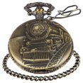 thumbnail image 2 of Reloj de bolsillo Realpoo de cuarzo con locomotora izquierda y cadena de bronce, 2 of 7