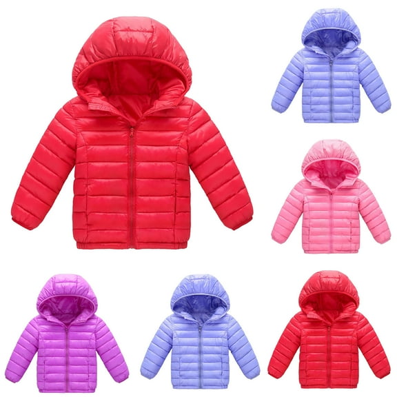 WRKEKC Kids Puffer Jacket Solid Color Hooded Quilted Thickened Jacket for Girls and Boys 1-16 Years Warm Cozy Casual Outerwear Fall Winter Jackets