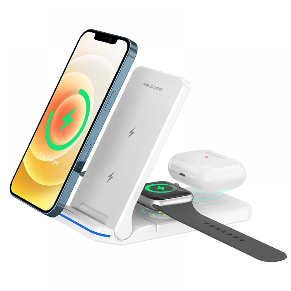 ROCKYTECH 3 in 1 Wireless Charger Qi-Certified Fast Wireless Charging Stand with QC3.0 Adapter，Wireless Charger Dock Station for AirPods Pro iWatch iPhone 12/11 /Pro/SE/X/XR/XS/XS Max/8 Plus 