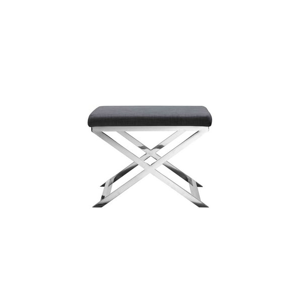 Benjara Sovi 20" Accent Stool Ottoman- X Shape Steel Legs- Charcoal Gray