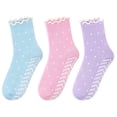 thumbnail image 3 of Grip Socks for Women, PUTUO Non Slip Pilates Yoga Socks with Cute Polka Dot Ruffle Cuff, Crew Length for Barre Dance and Studio Workout, 3 Pairs, 3 of 7