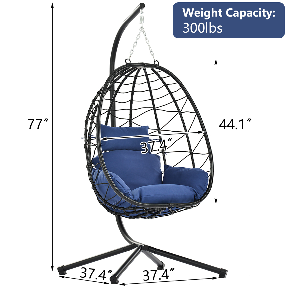 Wicker Hanging Egg Chair with Stand, Hammock Egg Chairs with Hanging Kits, Soft Cushion & Pillow, Large Swing Lounge Chair, Outdoor Indoor Patio Balcony Bedroom Relaxing Basket Chair, B054 - image 4 of 9