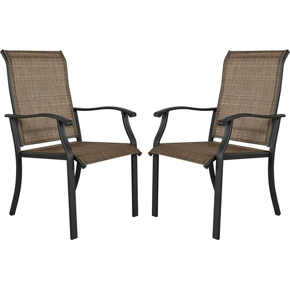 Patio Dining Chairs Set of 2, Indoor/Outdoor Textilene Dining Chairs with High Back, Patio Furniture Chairs with Armrest, Iron Frame and Textilene Chairs,Black&Brown