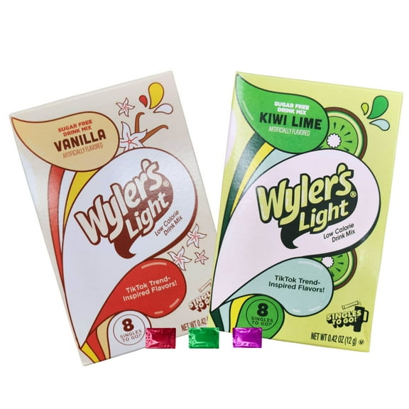 Wyler's Light Sugar Free Kiwi Lime & Vanilla Drink Mix Sticks, 16 Total Servings 2 Boxes, Low Calorie Singles for Water Bottles with Snoep in Beperkte Oplage