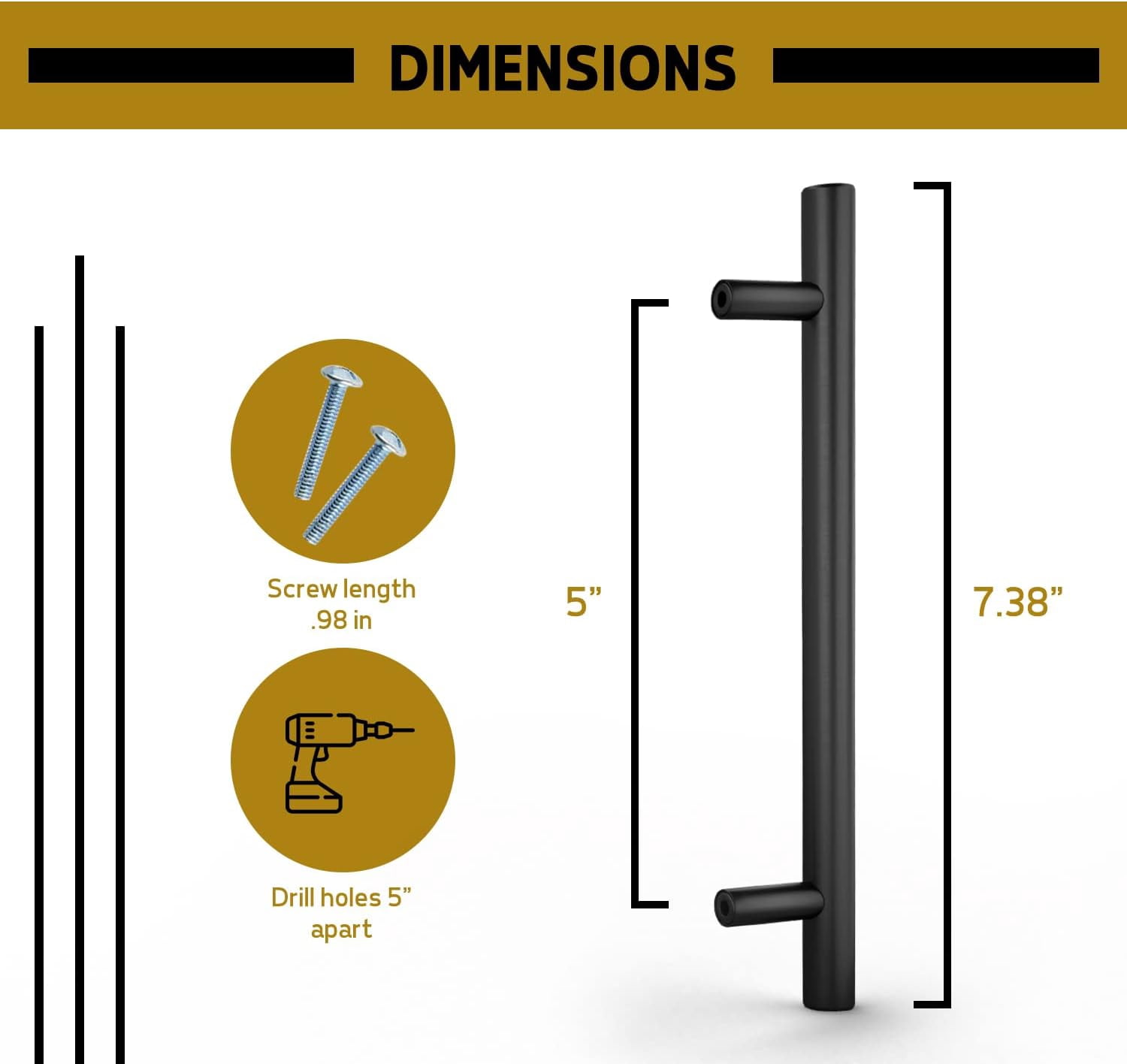 Mega Handles / Cabinet Pulls 7.38 Inch / Stainless Steel Cabinet Handle Pulls / Matte Black / 35 pack