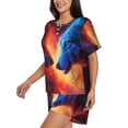 thumbnail image 2 of Lsque Red And Blue Fire Wolf Women's Short-Sleeved Pajama Set - 2 Piece Soft and Lightweight Sleepwear Set-Large, 2 of 9