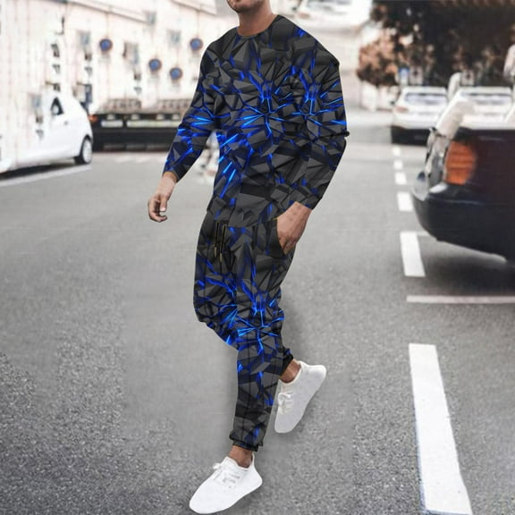 Wavsuf Sweatsuits 2pcs Sets Mens Jogger Set Long New Motion Shirt Sweatshirt and Sweatpants Blue Size 3XL