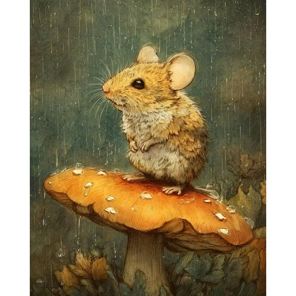 Paint by Numbers for Adults Kids Beginner Mice with Mushroom Caps in the Rain DIY Acrylic Painting by Numbers Kits with Brushes Acrylic Pigment Home Decoration Gifts 16 x 20 inch