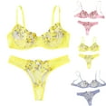 thumbnail image 2 of WZXFASHION Sweet And Sexy Low Waist Lace Embroidery Mesh See Through Sexy Lingerie Set Intimates Yellow M, 2 of 4