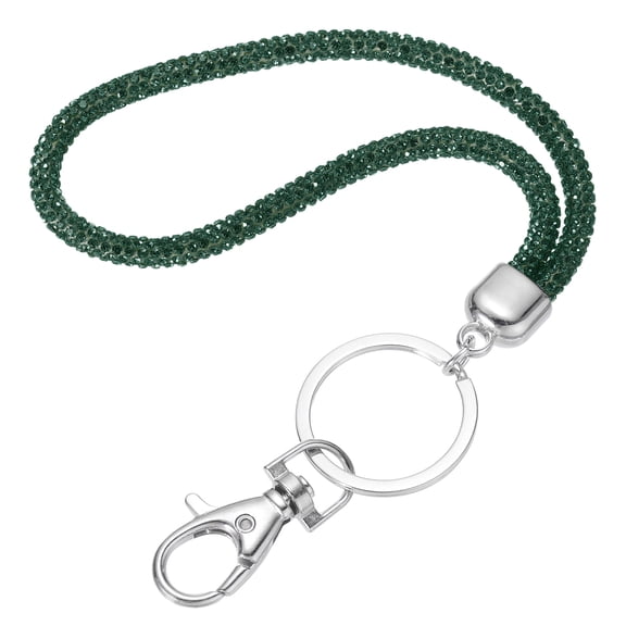 Bling Crystal Lanyard, 30cm(11.8") Phone Wrist Strap with Metal Clasp & Keyring for Women ID Card, Dark Green