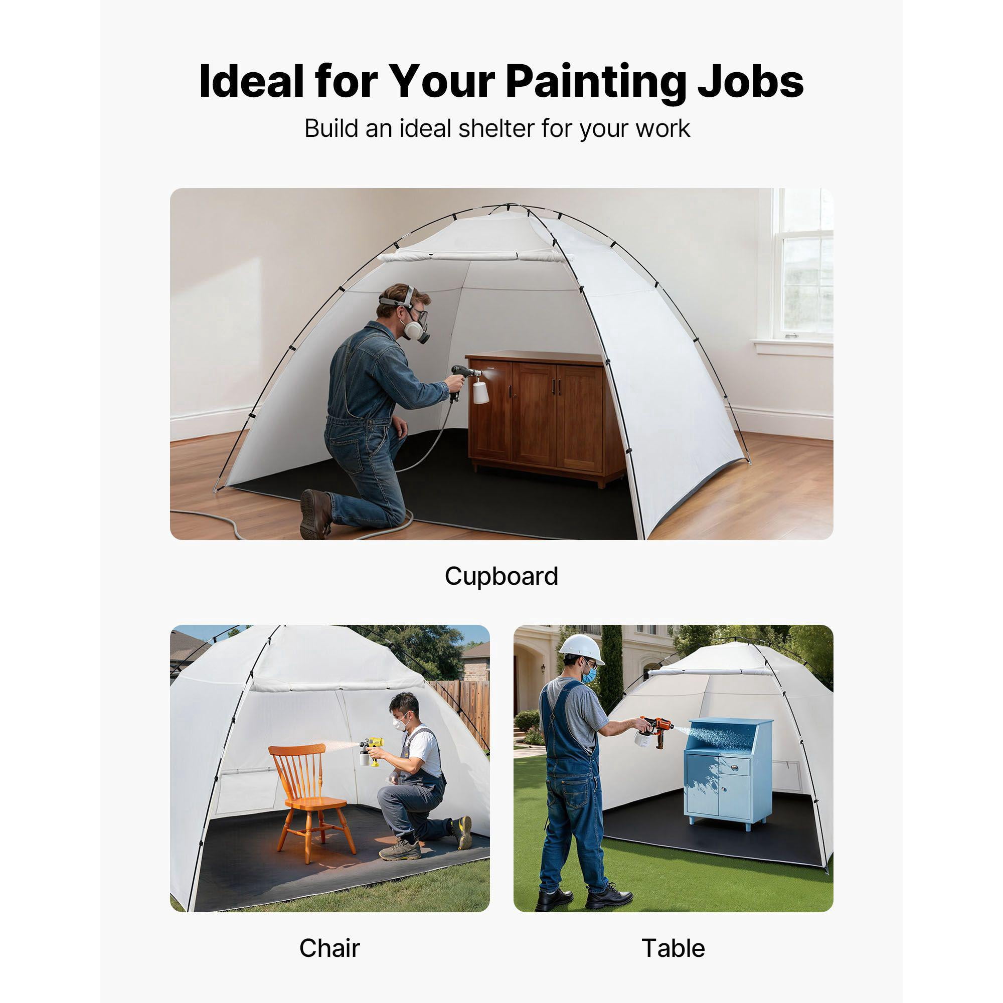 Portable Paint Booth Tent 116.14x114.96x79.53 Inch Large Spray Shelter with Built-in Floor Mesh Screen Oxford Painting Station for Furniture