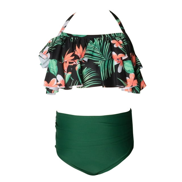 ITFABS Maillot de Bain Maman et Moi, Bikini 2 Pcs Léopard/floral pour la Famille