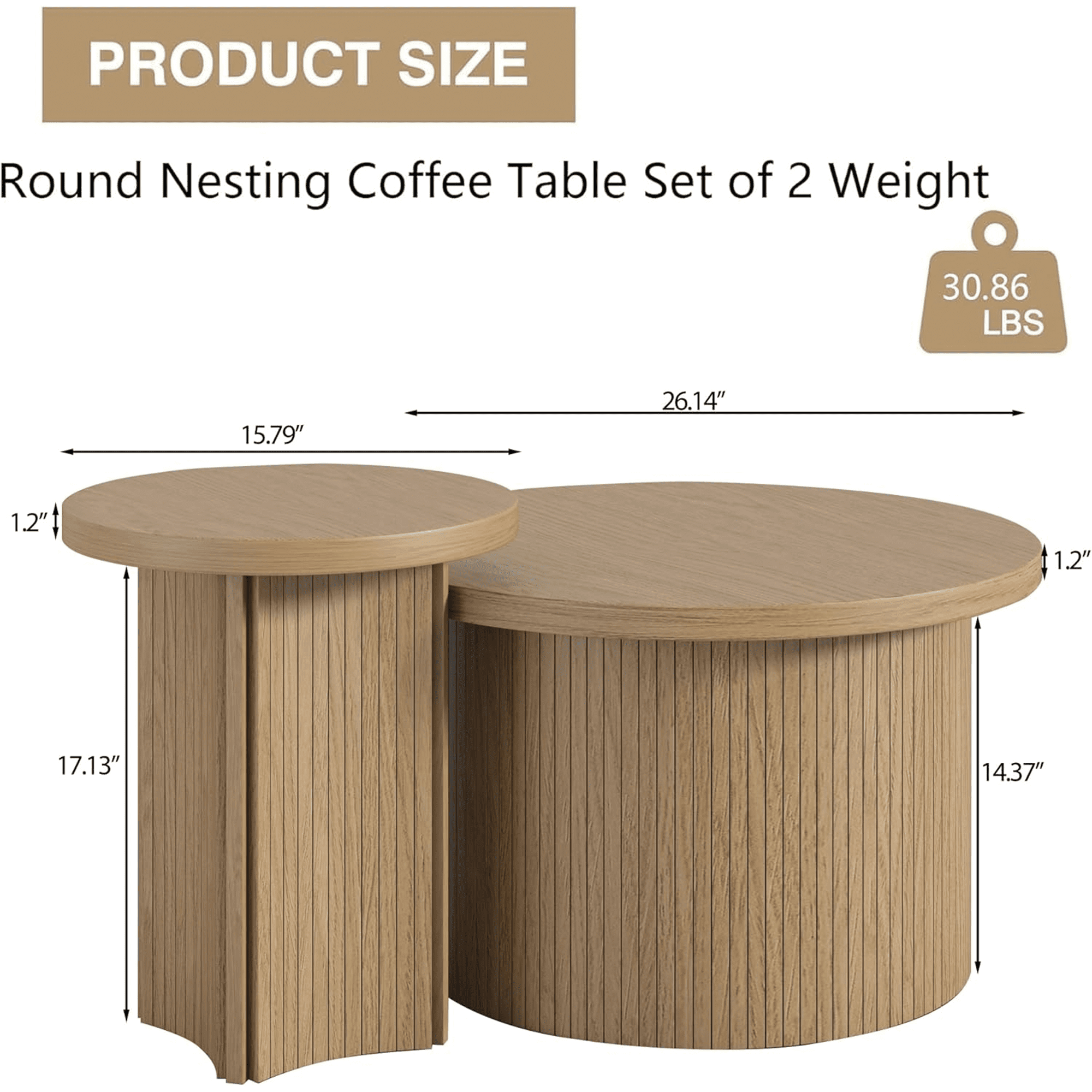 Modern Nesting Coffee Table Set of 2, Wood Round Table for Living Room Bedroom Balcony