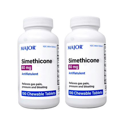 2 Pack - Major Simethicone Gas Relief 80 mg - Anti Flatulence, Bloating and Gas Pressure Aid - 100 Chewable Tablets