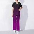 thumbnail image 2 of MELDVDIB Scrubs for Women Set Casual Light Weight Solid Color Short Sleeve Loose V-neck Tops & Wide Leg Pants Pullover Tops with Pocket, 2 of 5