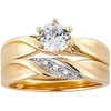 1.3 Carat T.G.W. CZ and Diamond Accent Gold-Plated Wedding Ring Set