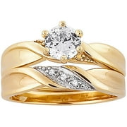 1.3 Carat T.G.W. CZ and Diamond Accent Gold-Plated Wedding Ring Set