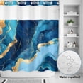 thumbnail image 4 of No Hook Shower Curtain with Built-in Rings - Blue Gold Marble Textured Washable Waterproof Fabric Bathroom Curtains for Hotel,Rentals, 66 X 72 Inch Long , Abstract Modern Art, 4 of 9