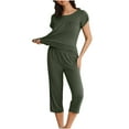 thumbnail image 6 of VBTAPA Womens Pajama Sets Short Sleeve Pleated Top and Capri Pants Matching Pjs Set Soft Comfy Sleepwear Solid Color Lounge Sets with Pockets Army Green XL, 6 of 8